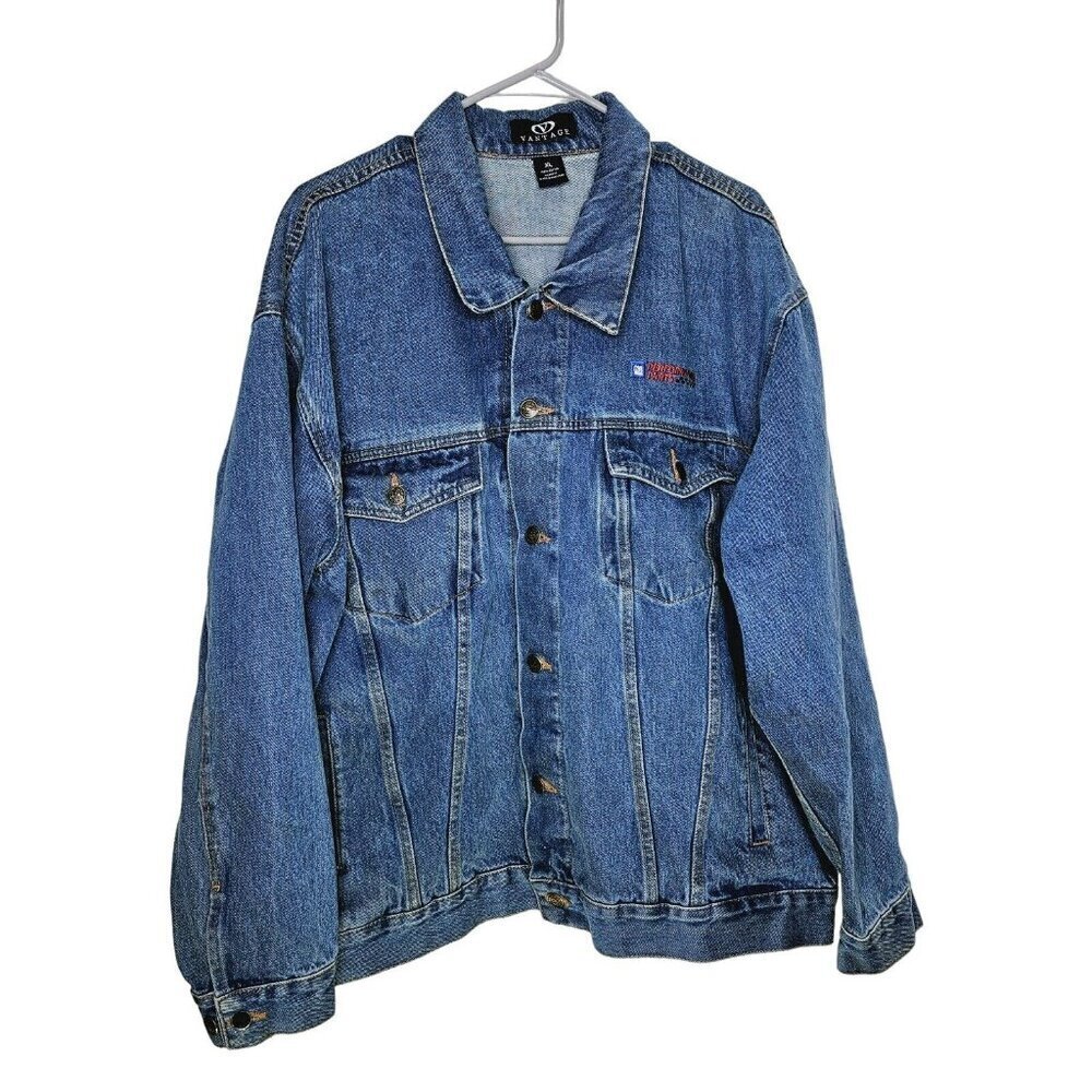 Gm Vantage Men's Denim Jacket 2XL Vintage Blue Jean Button Up Cotton Pockets Has